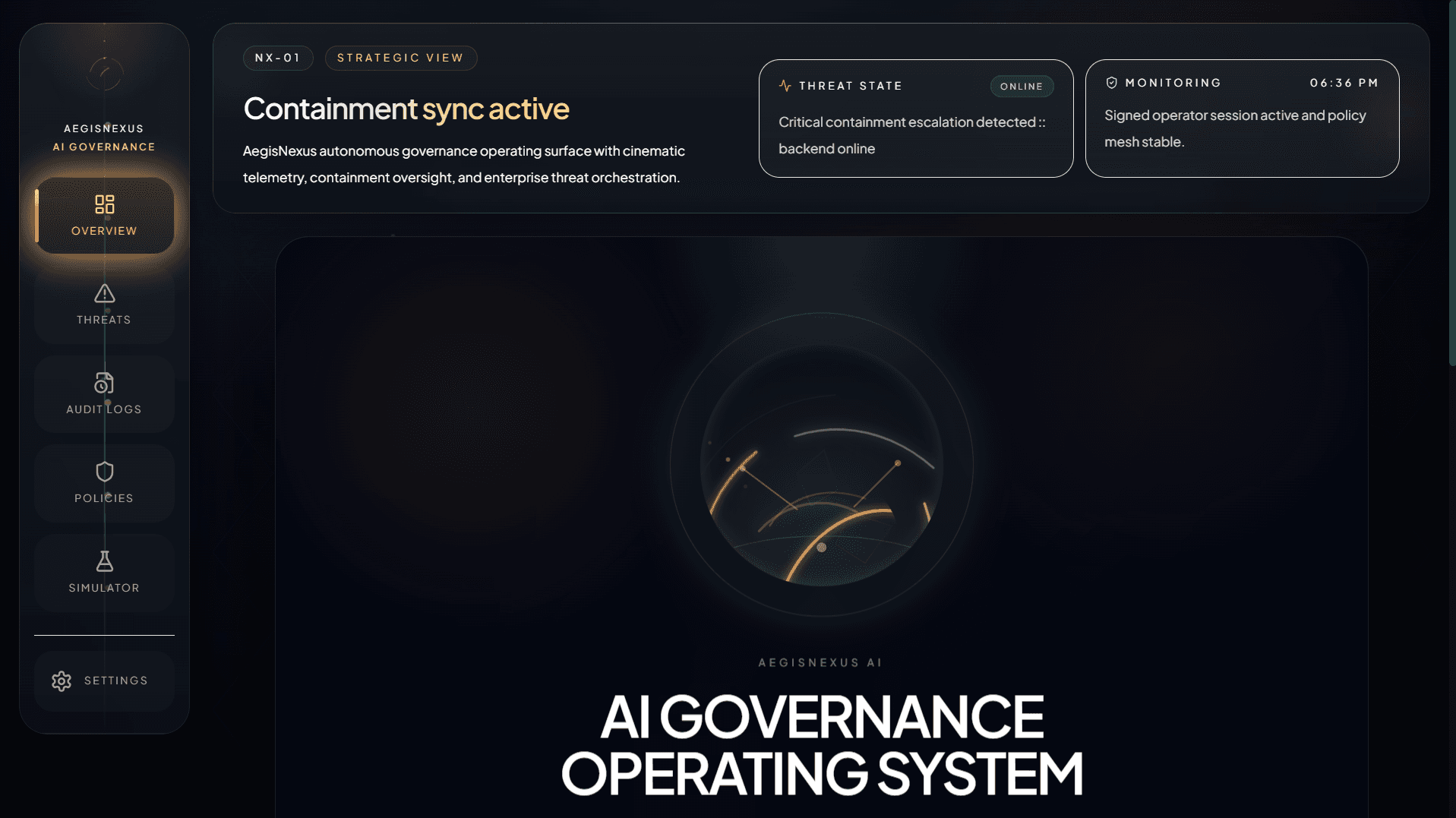 AegisNexus AI - Enterprise AI Governance Prompt Security Platform dashboard screenshot