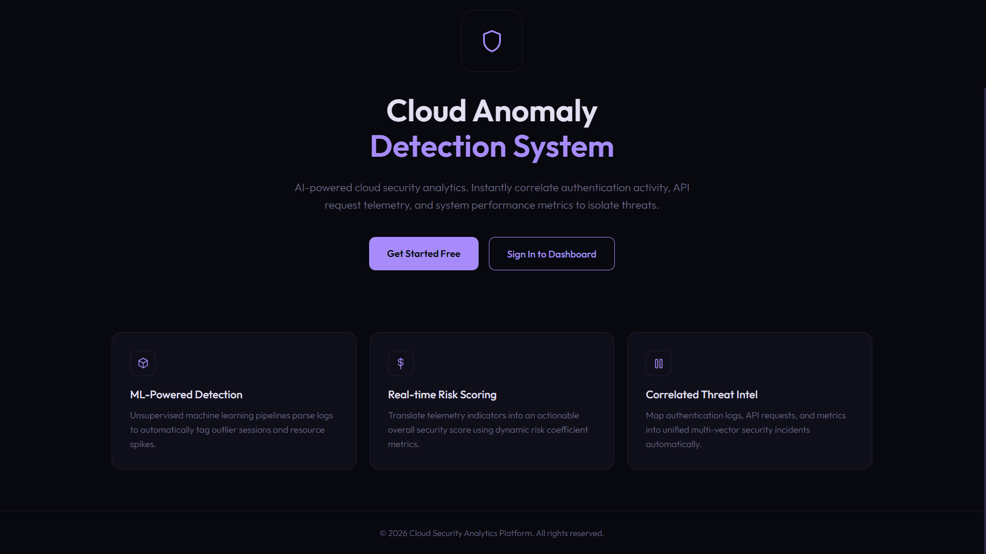 Context-Aware Cloud Anomaly Detection System dashboard screenshot
