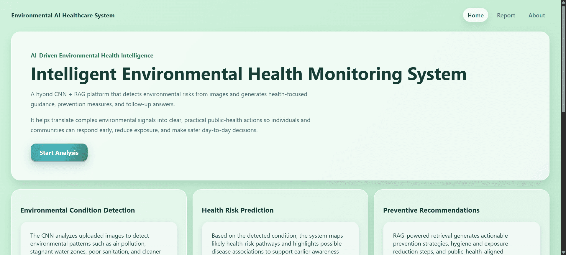 Environmental AI Healthcare System using CNN and RAG dashboard screenshot